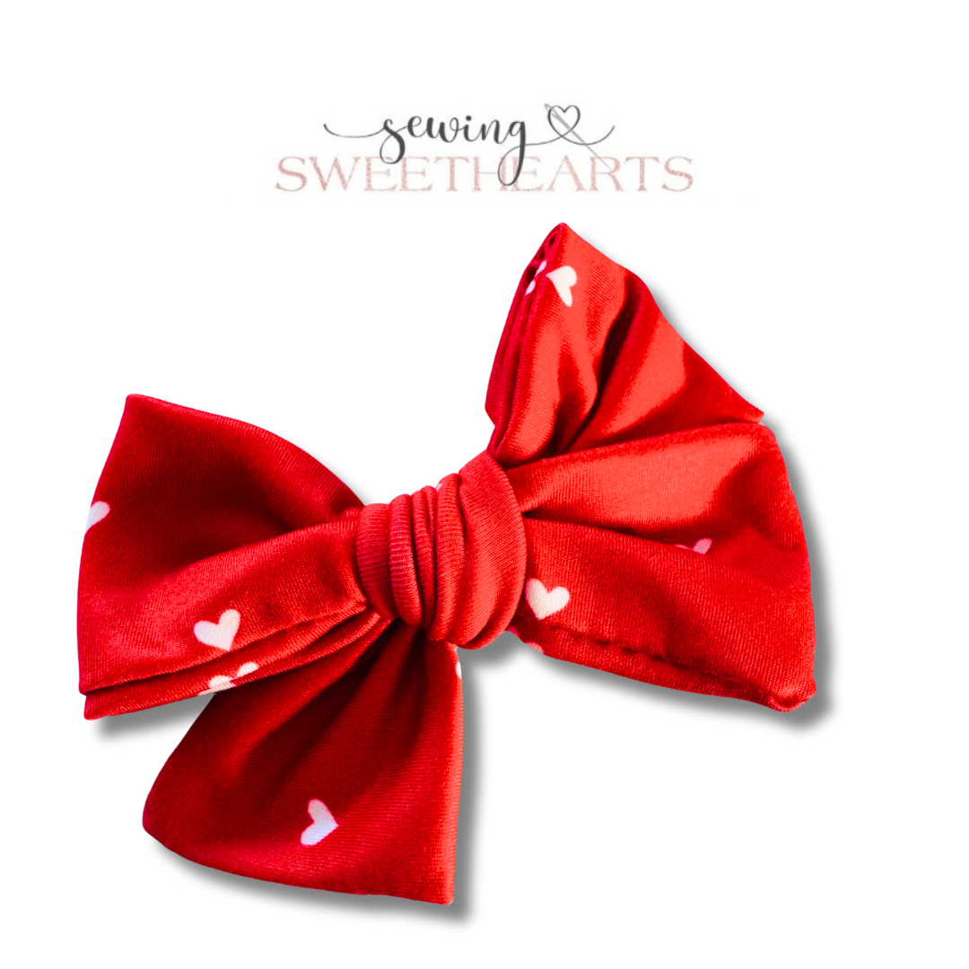 Red Hearts Bow Sewing Sweethearts