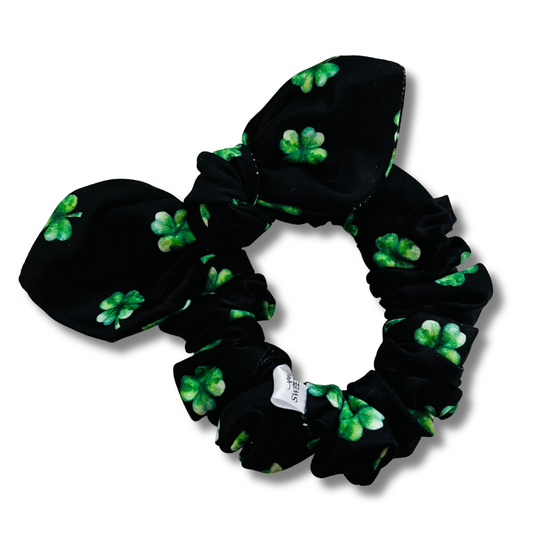 Shamrocks on Black Bow Scrunchie  Sewing Sweethearts   