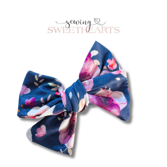 Purple Navy Floral Bow Sewing Sweethearts