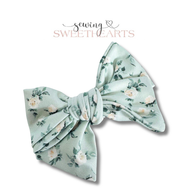 White Roses on Sage Bow Sewing Sweethearts