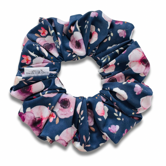 Purple Navy Floral Scrunchie Sewing Sweethearts