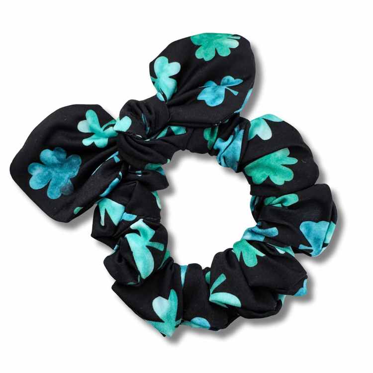 Clovers on Black Bow Scrunchie Sewing Sweethearts