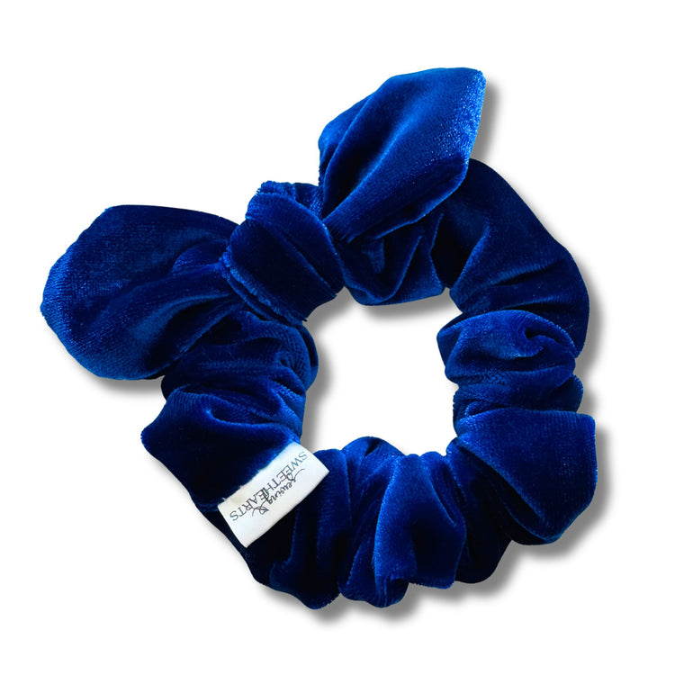 Royal Blue Velvet Bow Scrunchie  Sewing Sweethearts   