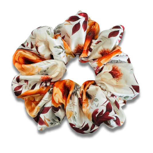 Fall Peonies Satin Scrunchie  Sewing Sweethearts   