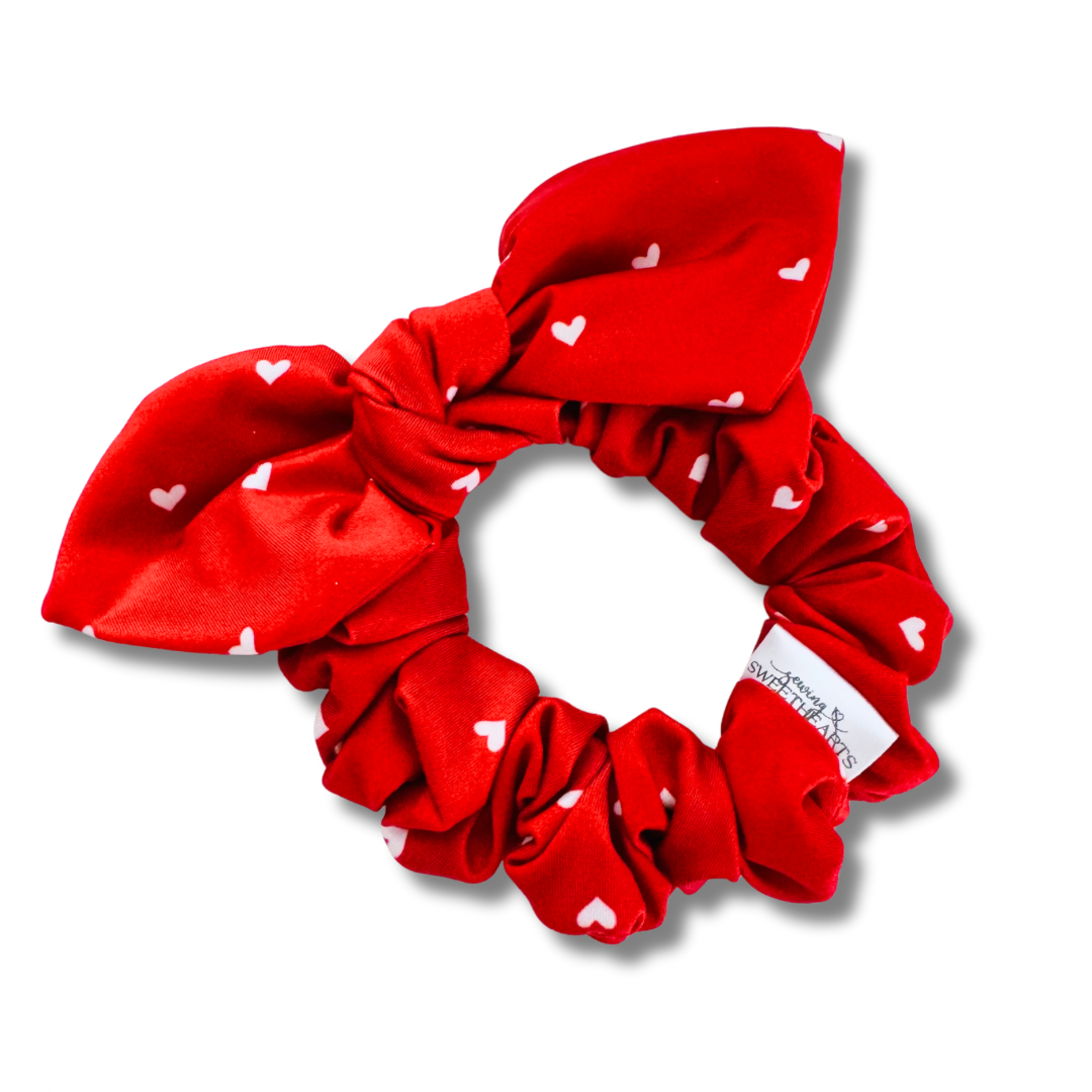 Red Hearts Bow Scrunchie Sewing Sweethearts