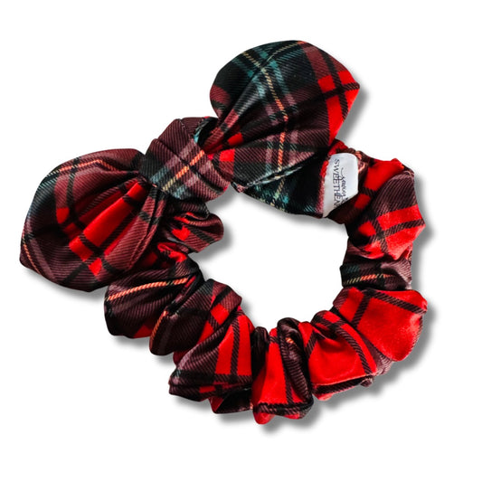 Red Christmas Plaid Bow Scrunchie  Sewing Sweethearts   