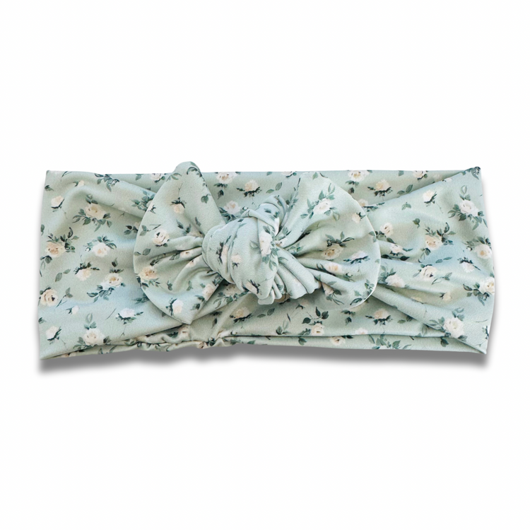 White Roses on Sage Sweetie Headband Sewing Sweethearts