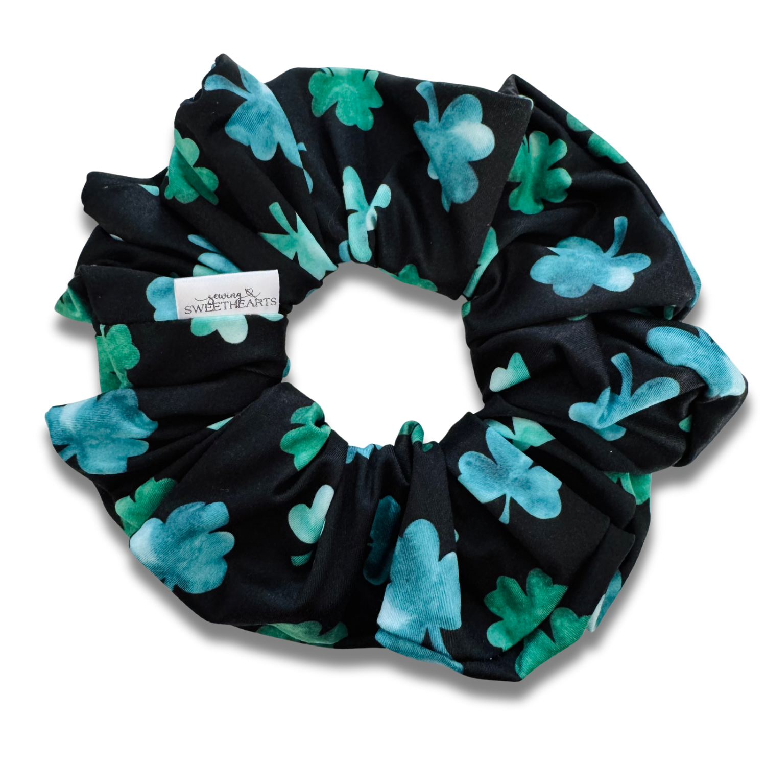 Clovers on Black Scrunchie Sewing Sweethearts