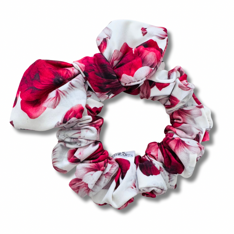 Red Peony Bow Scrunchie Sewing Sweethearts