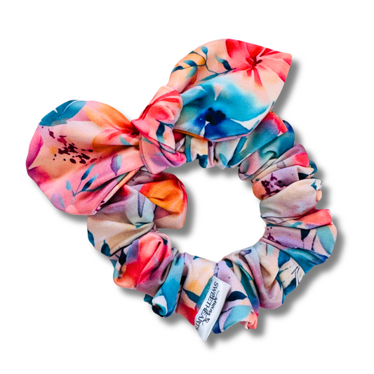Peachy Blue Floral Bow Scrunchie  Sewing Sweethearts   